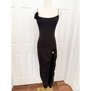 Meshki Nevaeh Rose Midi Dress Black XS NWT Bodycon High Slit Gown